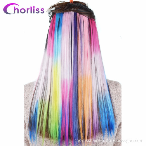 Wholesale 22'' Long Straight Ombre Clip In One Piece Hairpieces Synthetic Hairpieces Highlight Hair Extension For women